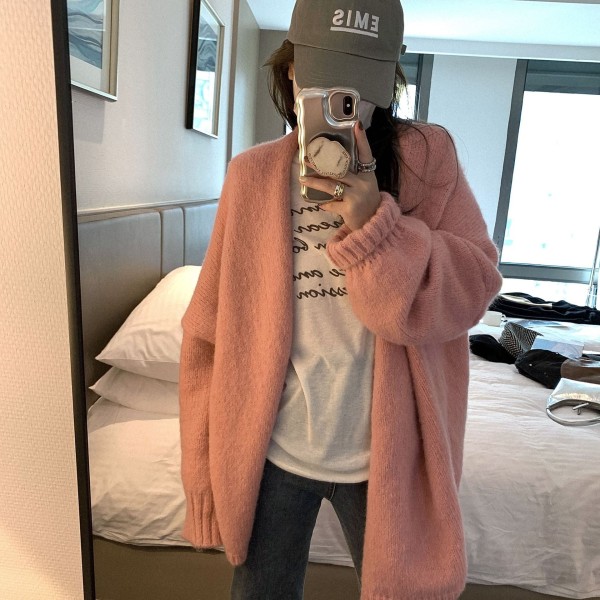 Dam flickor Stickat tröja Himalayan Lazy Enfärgad Lös Cardigan Pink 156*67cm