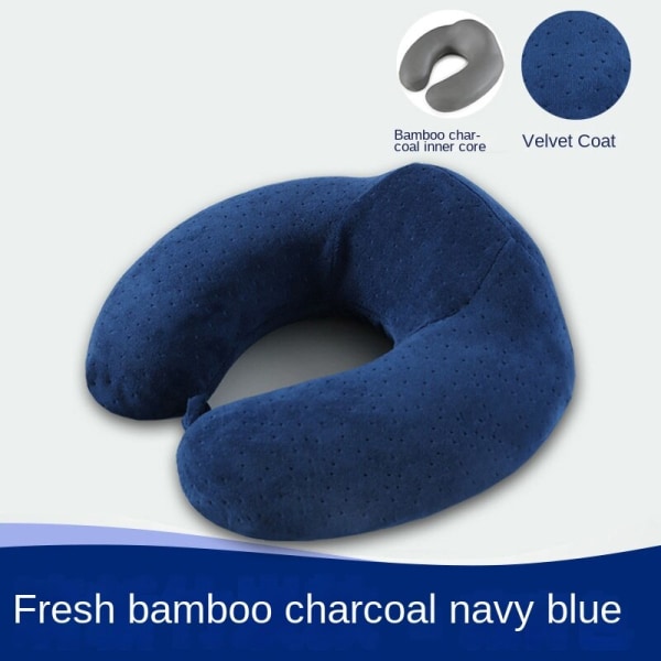 Mjuk bekväm resekudde Passar nack Memory Foam U-formad Slow Rebound Nackkudde Navy blue (bamboo charcoal) 30*31 * 9/13cm