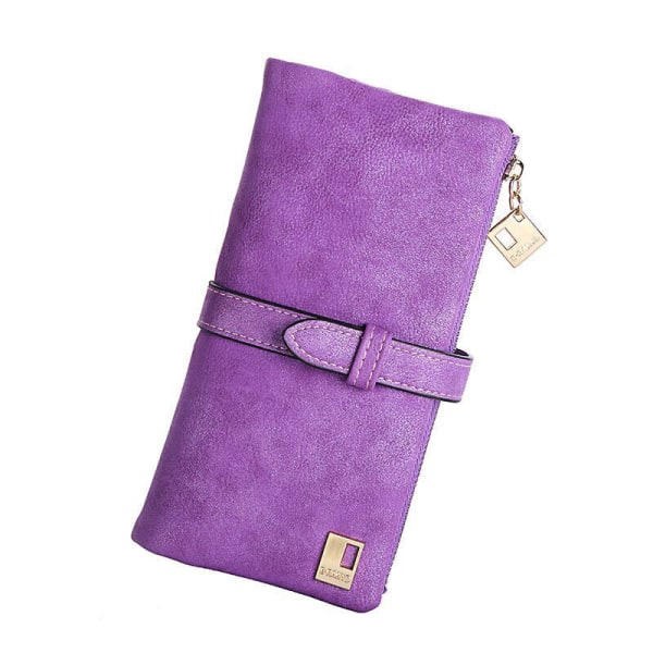 Damplånbok myntväska Pull-Belt Damer matt mjukt läder koreansk stil lång damväska Purple