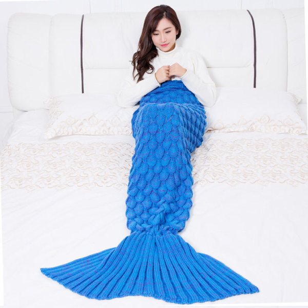 Mjuk komfortfilt Baby Mermaid Scale Stickad Mermaid Tail Barn Sapphire Blue 195*95cm