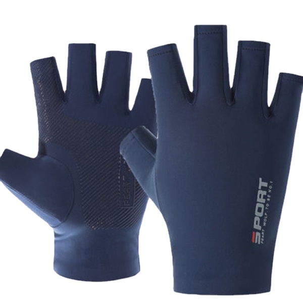 Dam män sporthandskar Cykling Solskydd Svettabsorbering Pekskärm Ice Silk Cykling Men's two-finger Blue Average Size