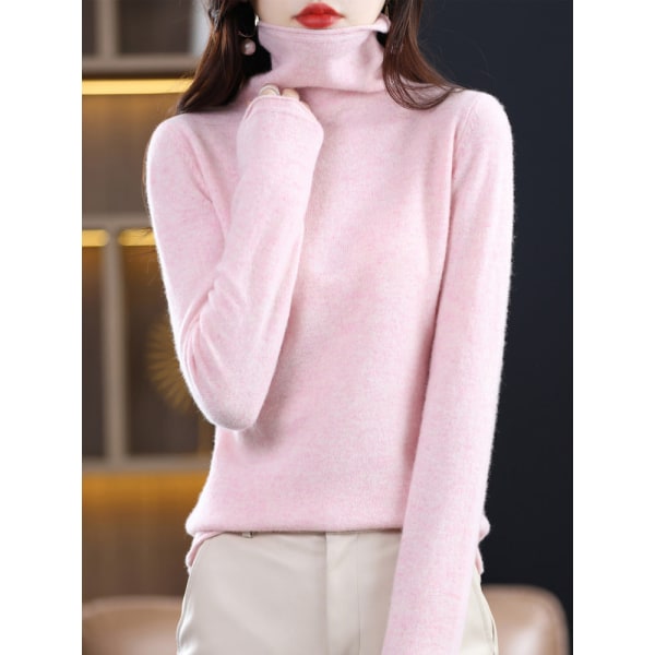 Dam flickor Stickad tröja Pure Wool Tröja Lös hög krage Pile Collar Undershirt Light pink L