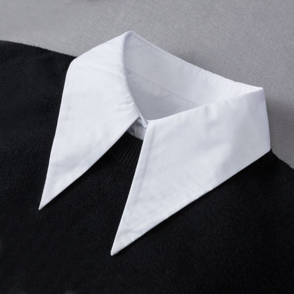 Elegant kostymskjorta för flickor med falsk krage med vit fyrkantig svart spetsig vår-, sommar-, höst- och vintertröjadekoration Big collar White