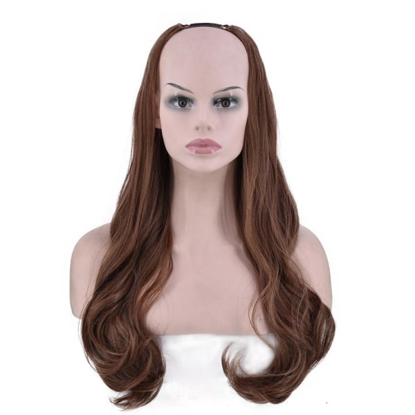 Kvinnor peruk U-formad halv huvudbonad Långt lockigt hår Big Wave Päron Enfärgad W199 Gold