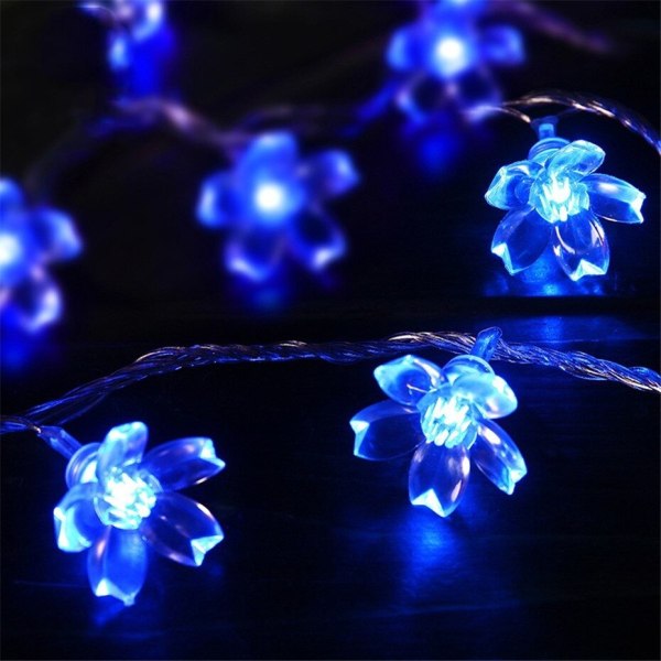 Långvarig körsbärsblommor blomma girlandlampa AA batteridriven LED-slinga Fairy Lights Kristallblommor Inomhus bröllop juldekorationer Blue 1m 10led