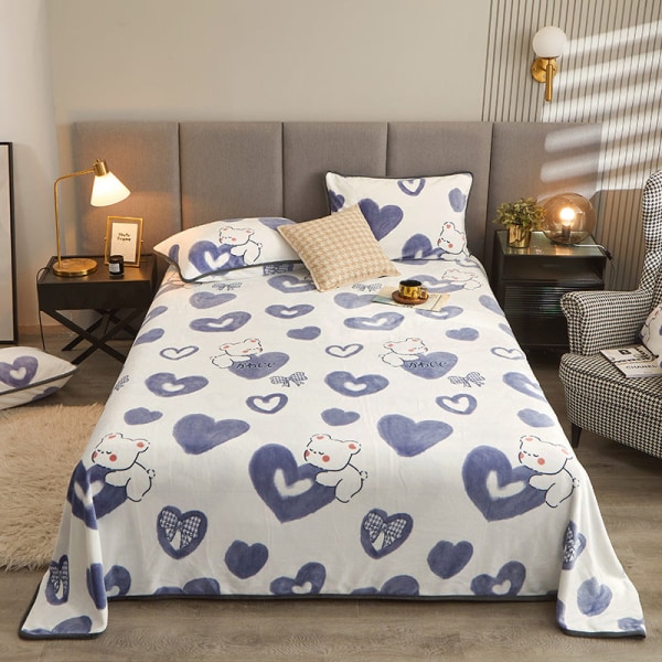 Mjuk komfortfilt Flanell Lakan Fleecefodrad Förtjockad dubbelsidig korallfleece Flanell Vintermjölkkristall sammet Love Bear 200x230cm