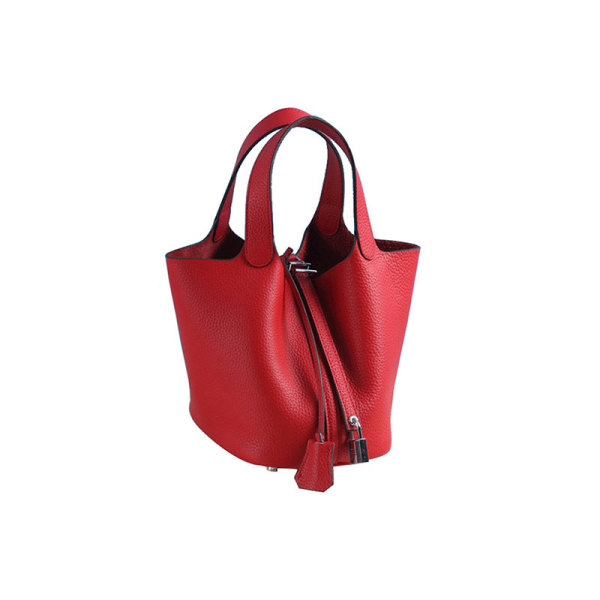 Dam Handväska Läder Handväska First Layer Cowhide Bucket Bag väska Small Size/18cm Rose Red