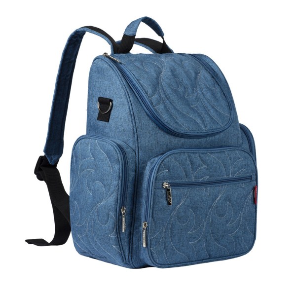 Mommy Bag Skötväska Stor kapacitet Multifunktionell axelväska Ryggsäck Denim Blue L