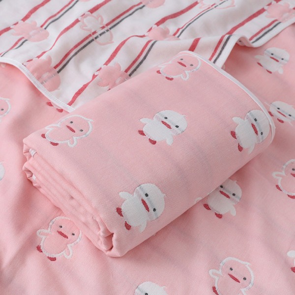 Mjuk komfortfilt Baby Gauze Badhandduk född Bomull Jacquard Sex Layers Cover Sommar Dagis Handduk Pink Duck 70*140cm