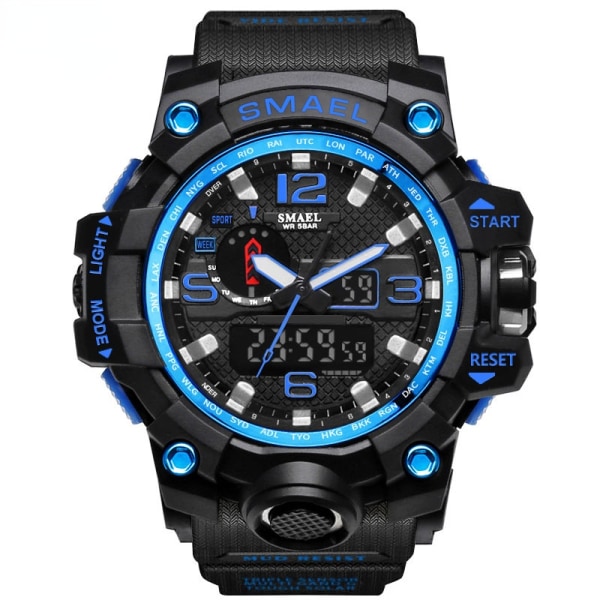 Klassisk vattentät multifunktionell sportklocka med dubbla skärmar Watch Blue