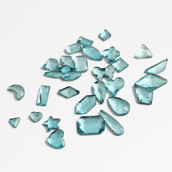 Nail Art Lake Blue Series Glas platt diamantprydnad Random mixing