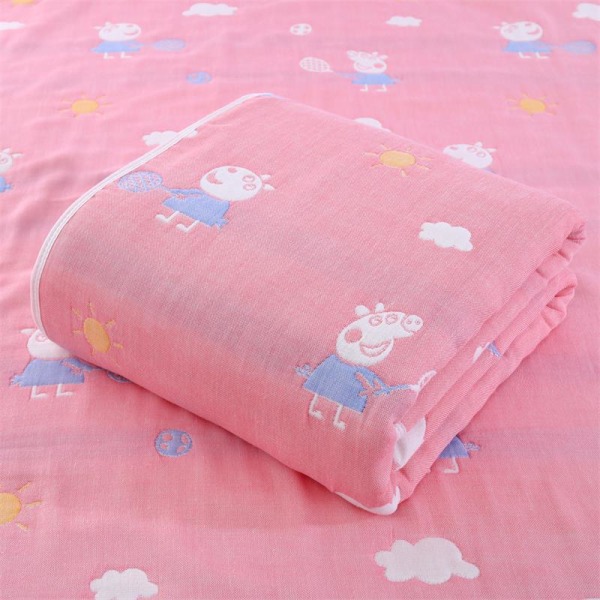 Mjuk komfortfilt Babys badhandduk ren bomull sexlagers barntäcken cover Gaze badhanddukstäcke Pink Pig 120×150cm