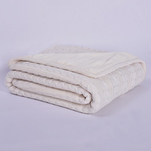 Mjuk komfortfilt Fleecefodrad Twist Stickad Ull Office Cover Ren cover White 120*180cm