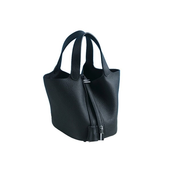 Dam Handväska Läder Handväska First Layer Cowhide Bucket Bag väska Small/18cm Black
