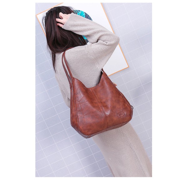 Dam handväska kvinnliga väskor Vintage mjukt läder axel Bärbar tygväska väska Red