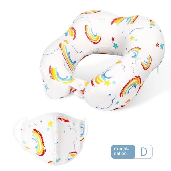 Mjuk bekväm resekudde U-formad kudde för barn med memory foam tecknat mönster Lätt att bära Sky rainbow set