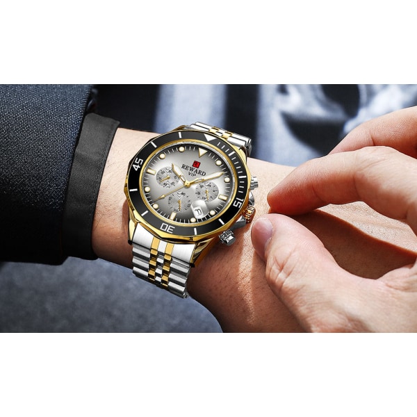 Klassiska herrklockor Water Ghost watch Multifunktions sportpresent i stålbälte Gold strap