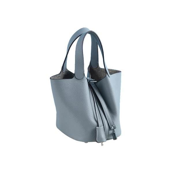 Dam Handväska Läder Handväska First Layer Cowhide Bucket Bag väska Small Size/18cm linen Blue
