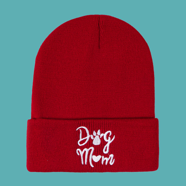 Kvinnor Män Stickade Mössor Varma Koreanska All-Match Mode Wo Kallt i höst och vinter Trend Unisex DOG MAM knitted hat-Red M（56-58cm）