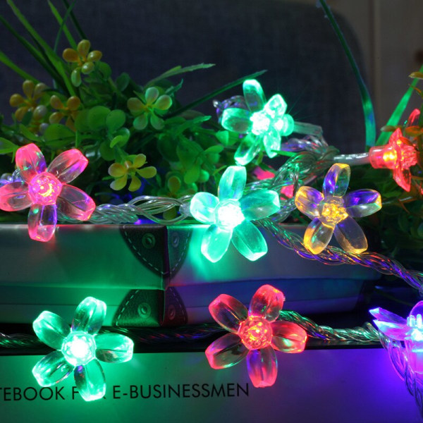 Långvarig körsbärsblommor blomma girlandlampa AA batteridriven LED-slinga Fairy Lights Kristallblommor Inomhus bröllop juldekorationer Colorful 1m 10led