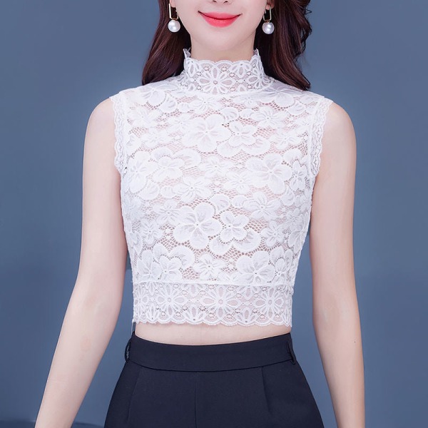 Elegant kvinnor falsk krage Höst Vinter Vild Fashionabla tröja Anti-exponering Tube Top Spets Cherry White [3080]] 45-55kg