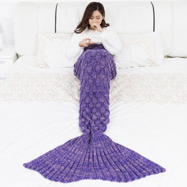 Mjuk komfortfilt Baby Mermaid Scale Stickad Mermaid Tail Barn Purple 180*90 cm