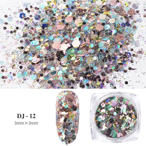 Nail Art 12 Color Light Changing Onion Powder Magic Color Glitter Paljetter Glitter DJ12