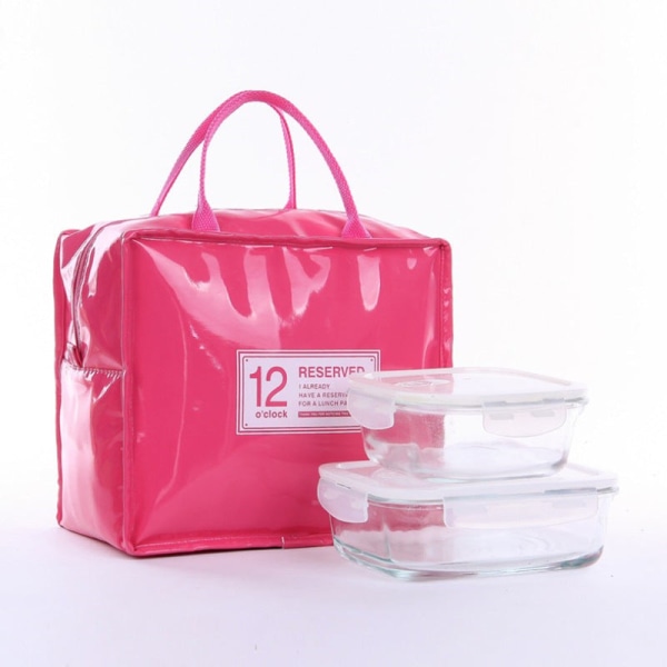 Bärbar matsäck Praktisk vattentät förtjockad läder PU picknickväska 28*24 * 15cm Pink