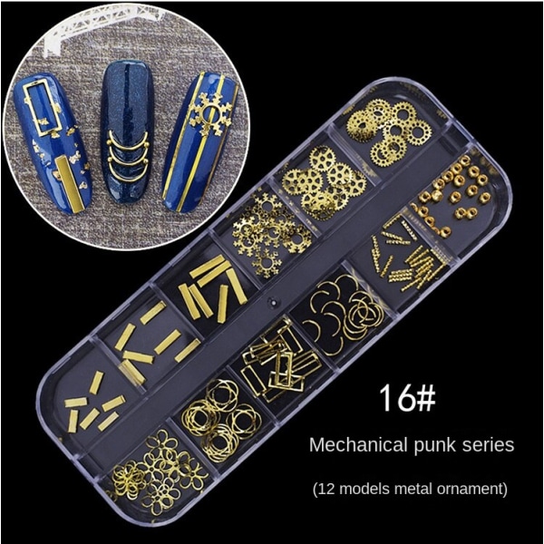 Nail Art Rhinestone Bottoming Borr Hollow Nit Nail Rhinestone Sticking Paljetter Färgglada Kristaller 16-mechanical punk series