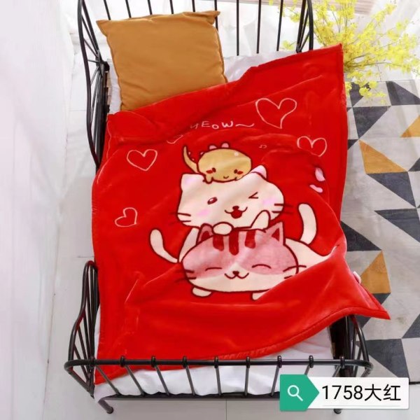 Mjuk komfortfilt Nap Winter Dubbellager Förtjockat rätvinkligt cover Baby Cloud Cartoon Kitten Red 110*140cm