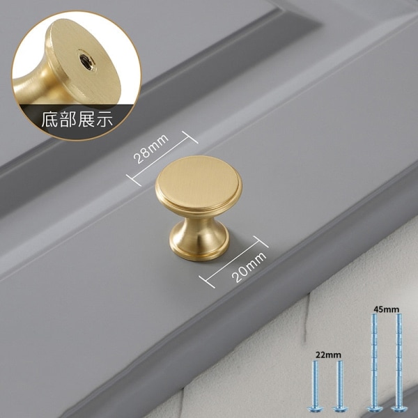 Dörrhandtag 2st Guld Skåp Drar Solid zinklegering Köksskåp Enkelt hål för nattduksbord Lådknappar 10