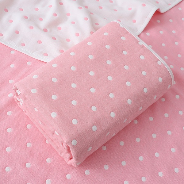 Mjuk komfortfilt Baby Gauze Badhandduk född Bomull Jacquard Sex Layers Cover Sommar Dagis Handduk Pink Dot 70*140cm