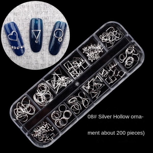 Nail Art Rhinestone Bottoming Borr Hollow Nit Nail Rhinestone Sticking Paljetter Färgglada Kristaller 08-Silver Hollow ornament