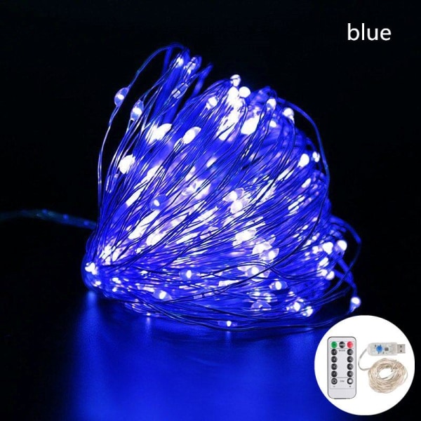 5/10/20 m vattentät fjärrkontroll Fairy Lights USB driven för julgransdekoration Blue 10M