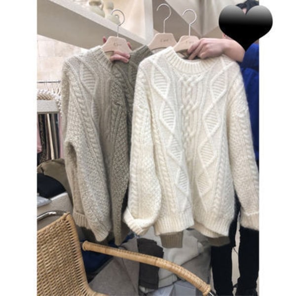 Dam flickor Stickad Tröja Korean Style Pullover Twist Idle Style Pullover Lös White 68*120cm