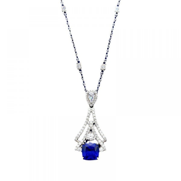 2024 nya modeller Blue Gemstone Ice Flower Halsband, Inklusive Låda Silver