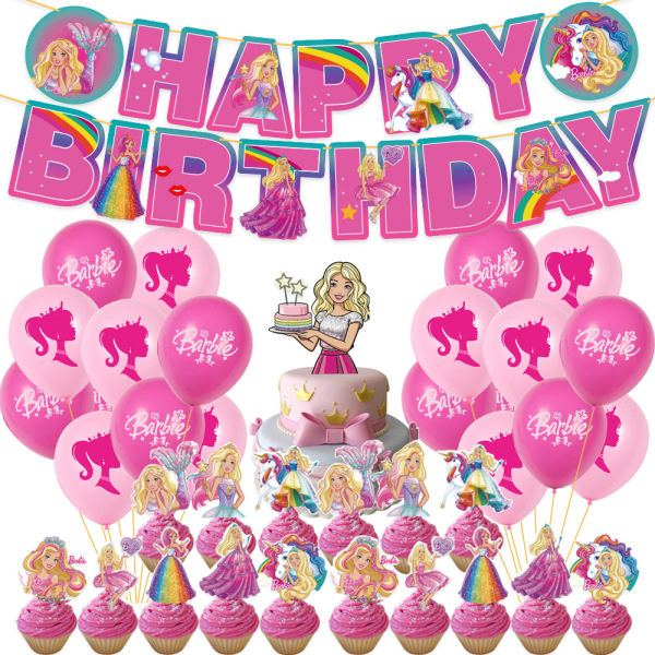 Barbie-tema Princess Födelsedagsfest Dekor Ballong Cake Toppers Banner Set A 20 Balloons