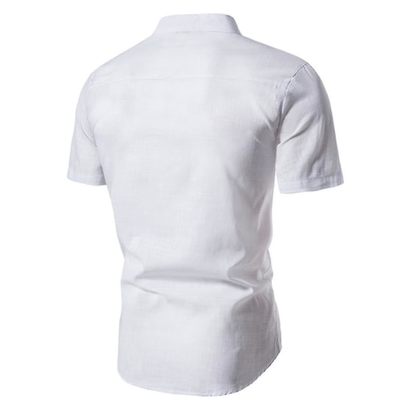 Kortärmad t-shirt för män med knappar Slim Fit sommarskjorta med ståkrage White 4XL