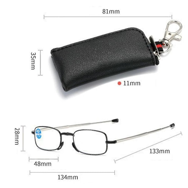 Unisex hopfällbara anti-blå läsglasögon Teleskopfällbara Gla Black 150 Degree