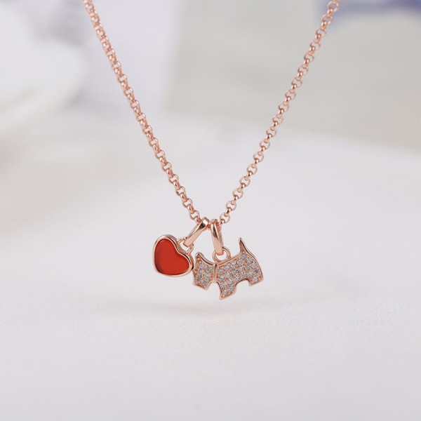 Ny design persika hjärta hundar diamant silver hänge, Inklusive Låda Vit