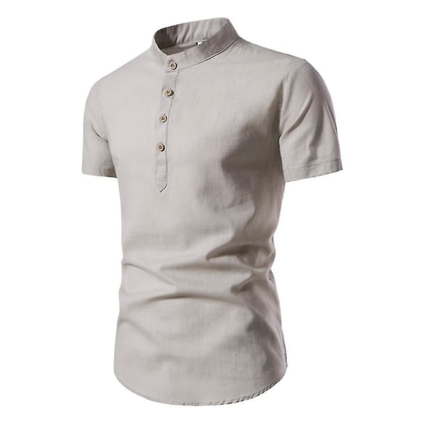 Kortärmad t-shirt för män med knappar Slim Fit sommarskjorta med ståkrage Gray M