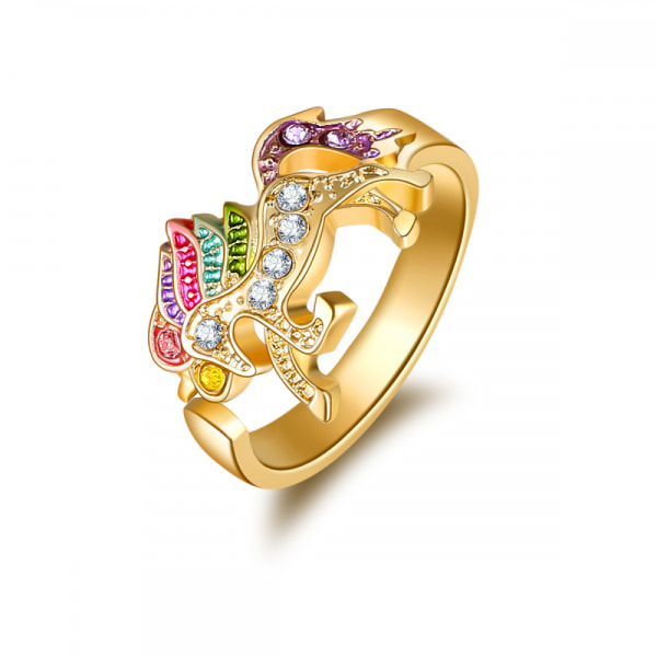 Justerbar öppning Clataly Rainbow Unicorn Ring， Tecknad, Inklusive Låda gyllene