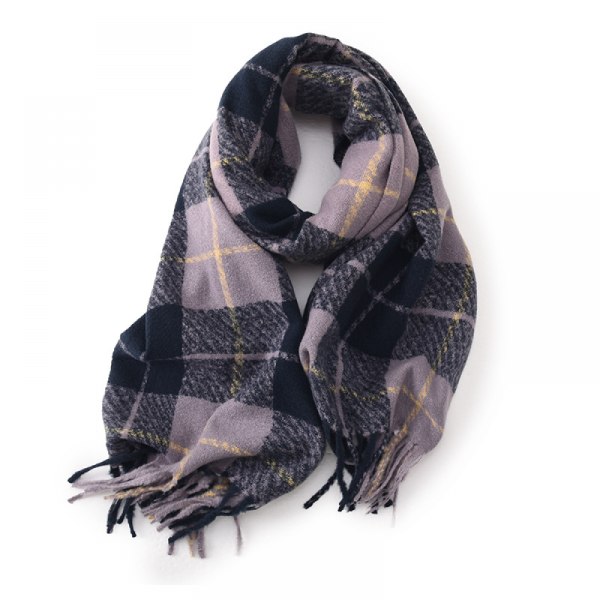 Halsduk för kvinnor, förtjockad varm rutig kashmirscarf med tofshalsduk, Inklusive Låda Lila 65*175cm