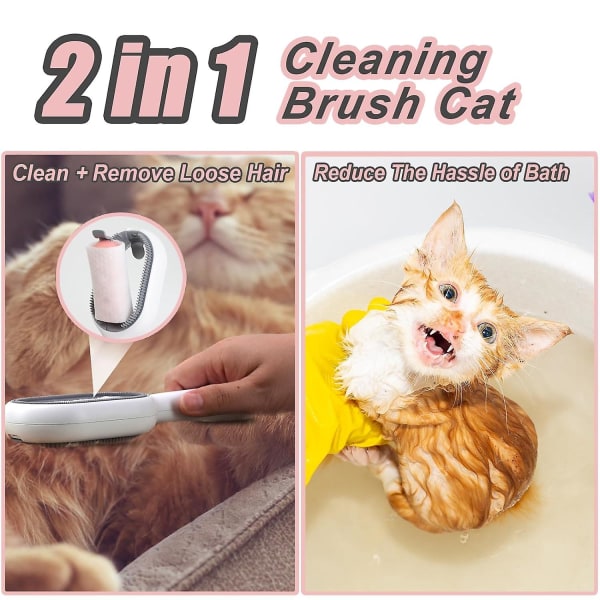 Katthårborste med vatten, klibbig borste för katter, 4 i 1 kattvård Pink For long hair