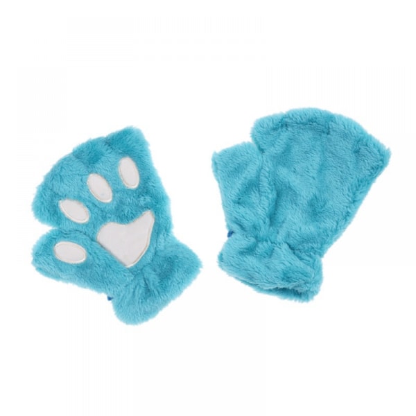 Cat Paw Gloves, Winter Cat Plysch Half Finger Handskar, Inklusive Låda Blau