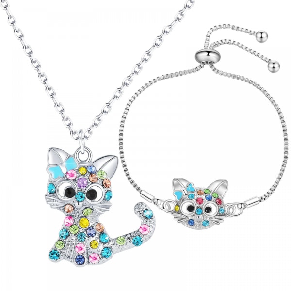 Nytt kattset katt barnsmycken halsband charm armband, Inklusive Låda Kostym