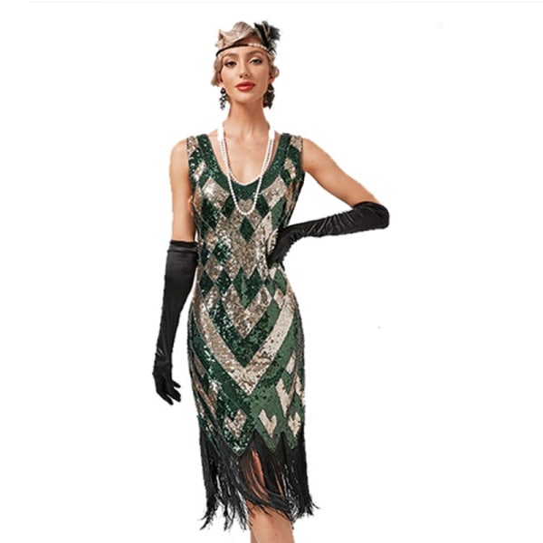 Vintage 1920-talet Cocktailklänningar Set Vintage Flipped Balklänningar maskerade Green L