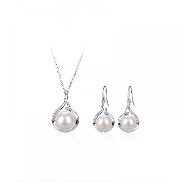 Sötvatten pärlhalsband örhängen kvinnors enkla örhängen hänge uppsättning dekoration, Inklusive Låda Silver