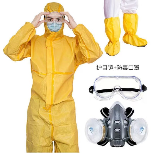 Industrial Safety Workwear Svavelsyrasprayfärg , förbättrad kemikaliedräkt +skyddsglasögon+ Antivirusmask + Cover L