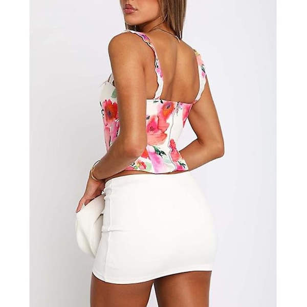 Kvinnors minikjol Sex Mid-midja Stretchpassad Bodycon Short Mini Ski White S